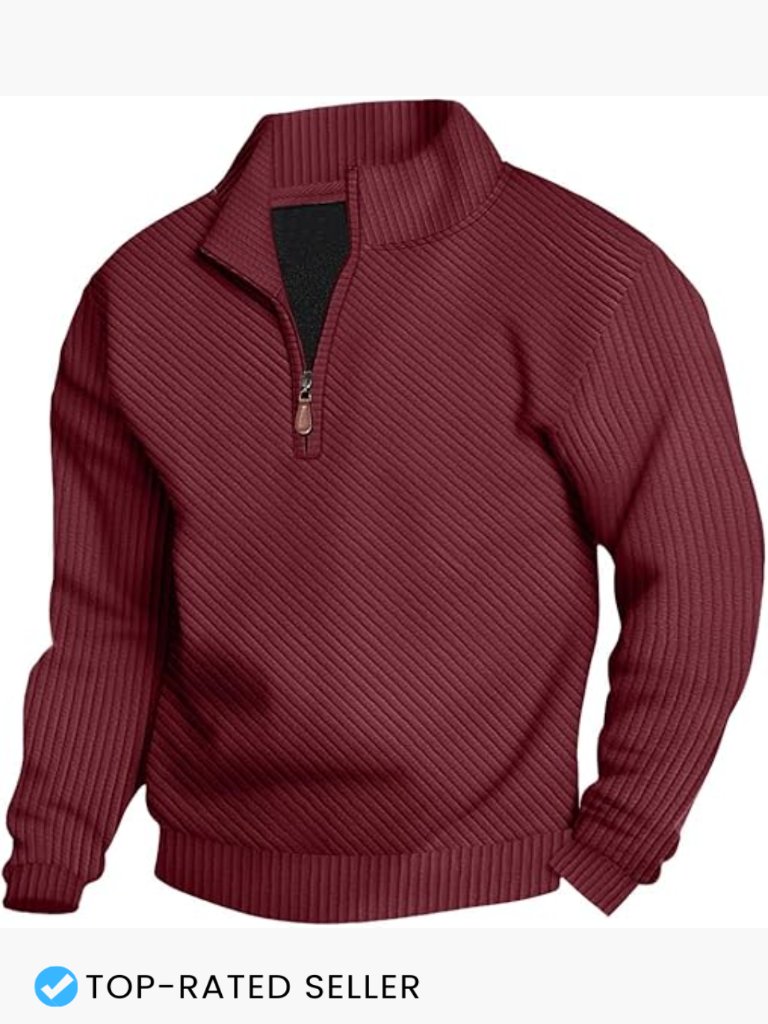 Mens Quarter Zip Pullover Sweater Athletic Long Sleeve Stand Collar Casual